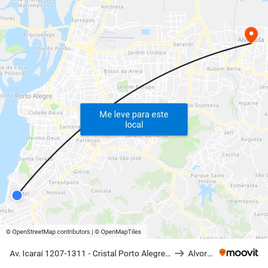 Av. Icaraí 1207-1311 - Cristal Porto Alegre - Rs Brasil to Alvorada map