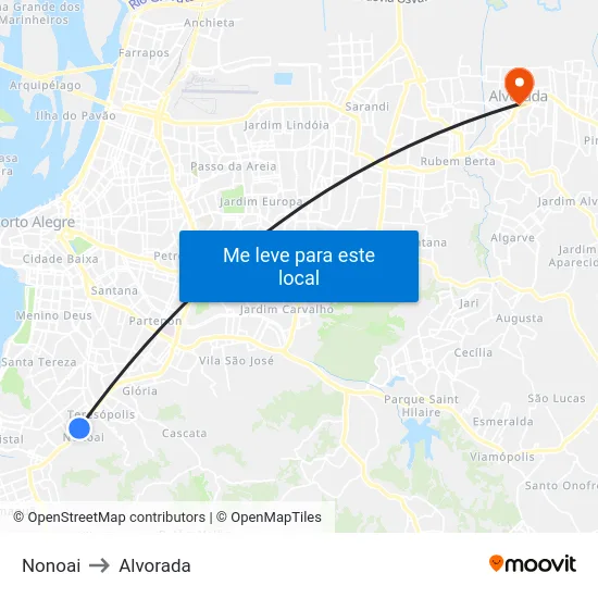 Nonoai to Alvorada map