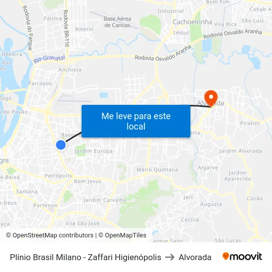Plínio Brasil Milano - Zaffari Higienópolis to Alvorada map