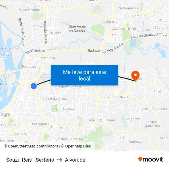 Souza Reis - Sertório to Alvorada map
