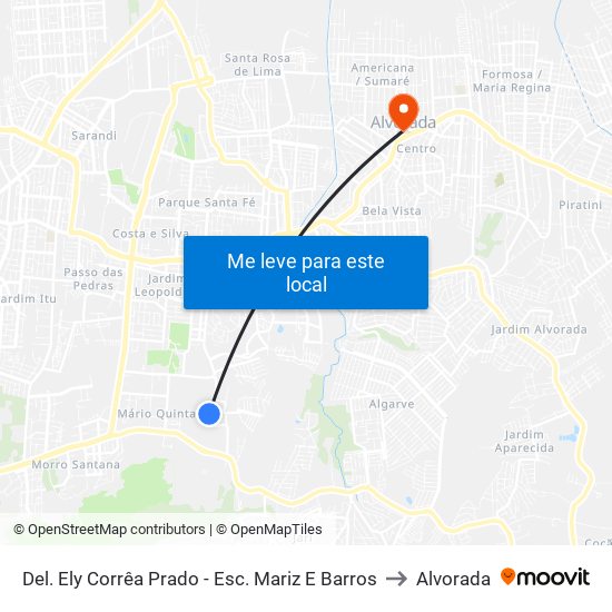 Del. Ely Corrêa Prado - Esc. Mariz E Barros to Alvorada map