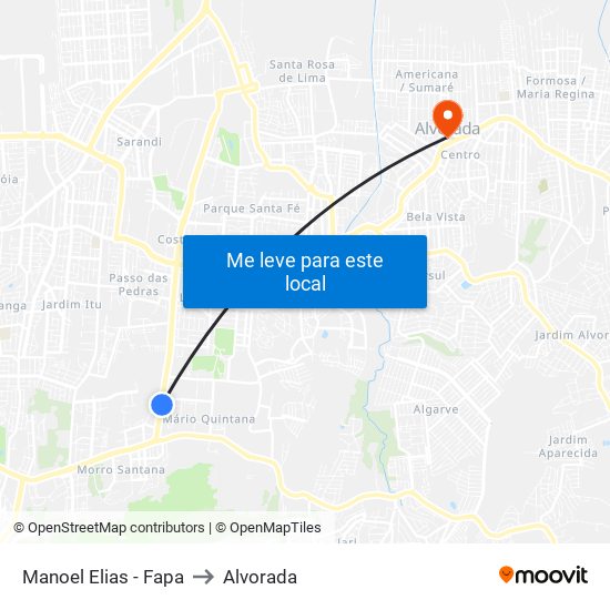 Manoel Elias - Fapa to Alvorada map