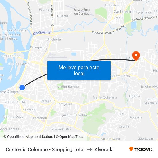 Cristóvão Colombo - Shopping Total to Alvorada map