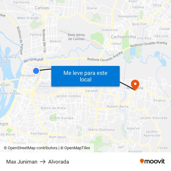 Max Juniman to Alvorada map