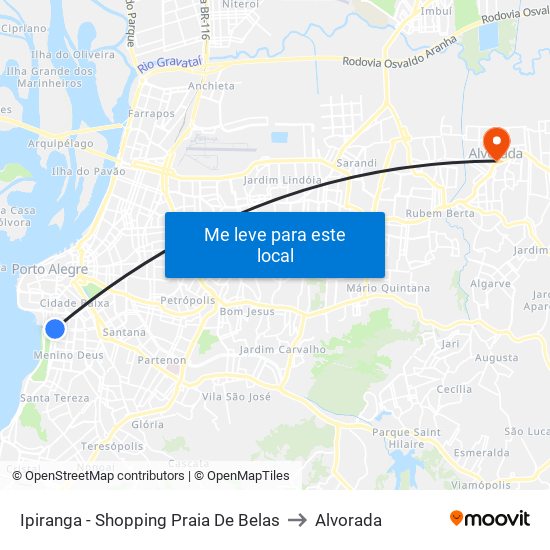Ipiranga - Shopping Praia De Belas to Alvorada map