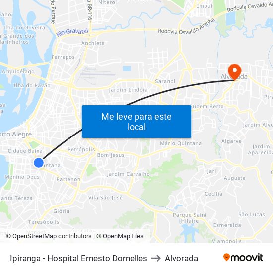 Ipiranga - Hospital Ernesto Dornelles to Alvorada map