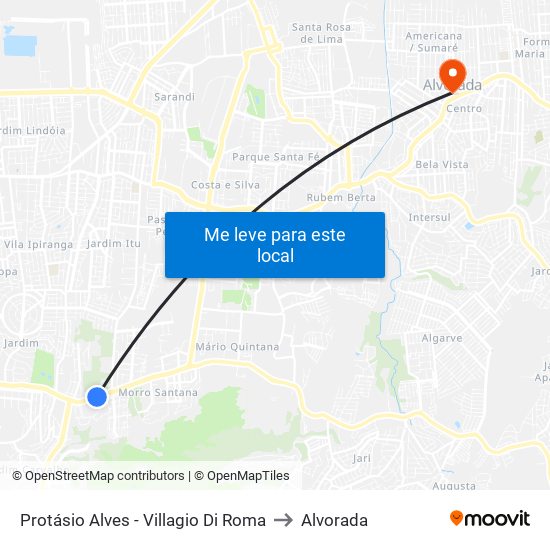 Protásio Alves - Villagio Di Roma to Alvorada map