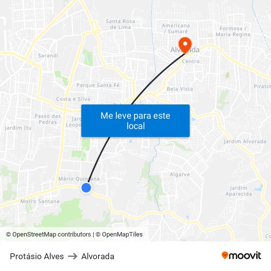 Protásio Alves to Alvorada map