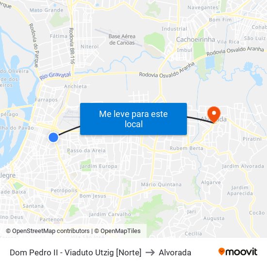 Dom Pedro II - Viaduto Utzig [Norte] to Alvorada map