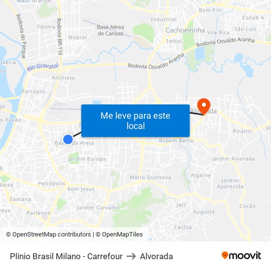 Plínio Brasil Milano - Carrefour to Alvorada map