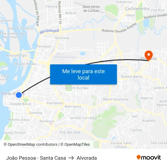 João Pessoa - Santa Casa to Alvorada map