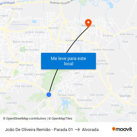 João De Oliveira Remião - Parada 01 to Alvorada map