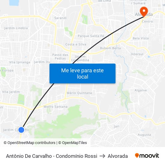 Antônio De Carvalho - Condomínio Rossi to Alvorada map