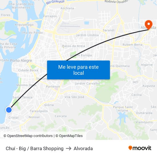 Chuí - Big / Barra Shopping to Alvorada map
