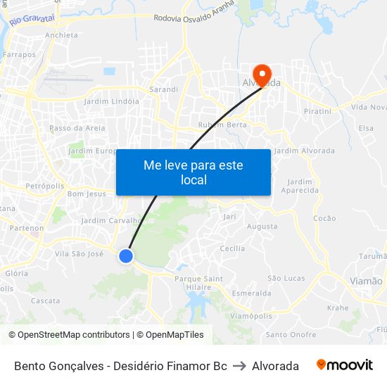 Bento Gonçalves - Desidério Finamor Bc to Alvorada map