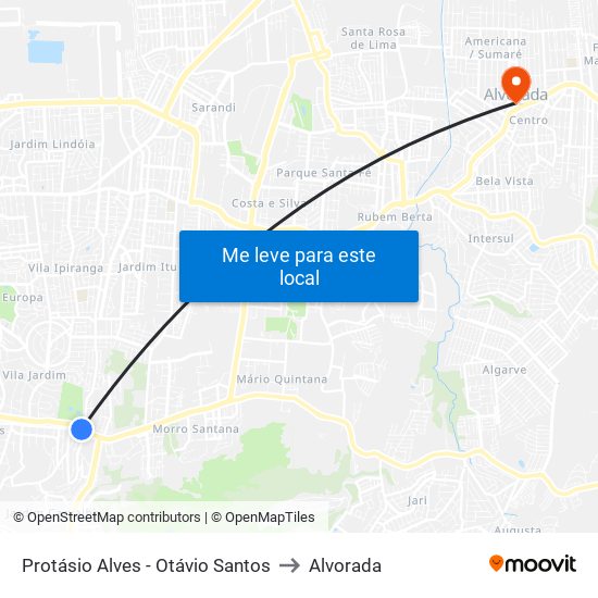 Protásio Alves - Otávio Santos to Alvorada map