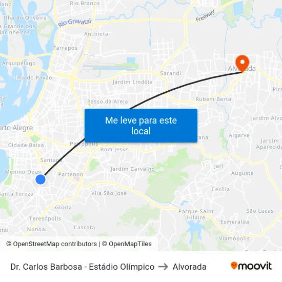 Dr. Carlos Barbosa - Estádio Olímpico to Alvorada map