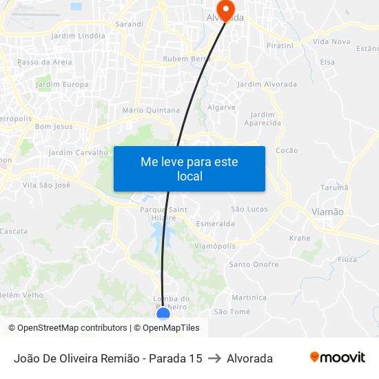 João De Oliveira Remião - Parada 15 to Alvorada map