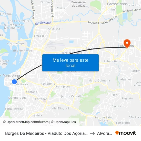 Borges De Medeiros - Viaduto Dos Açorianos to Alvorada map