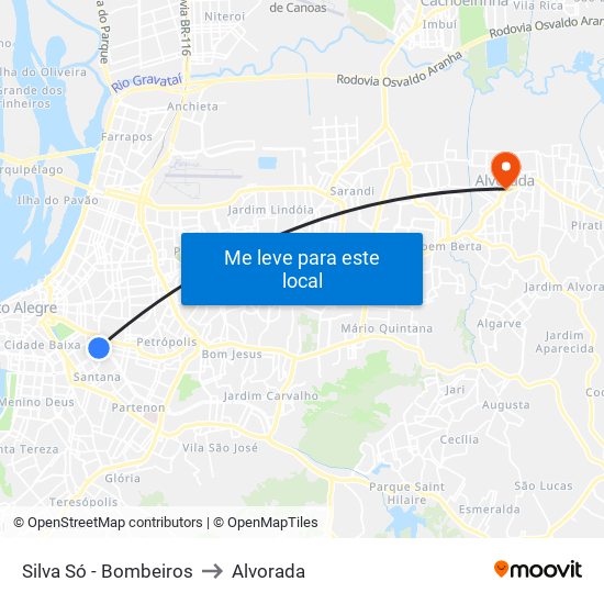 Silva Só - Bombeiros to Alvorada map
