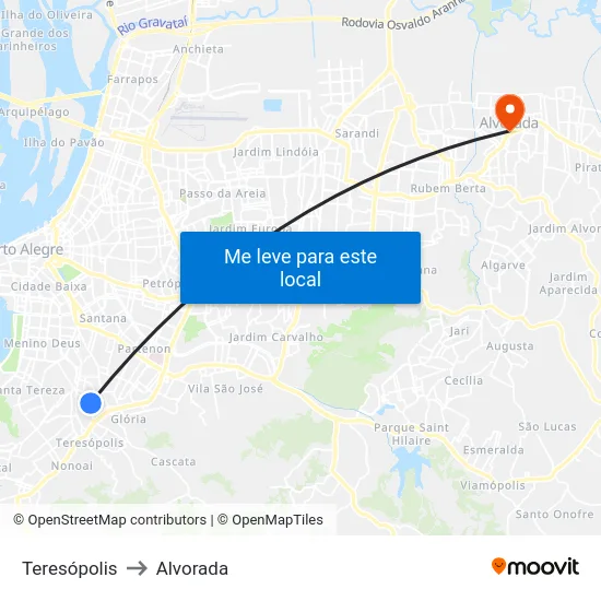 Teresópolis to Alvorada map