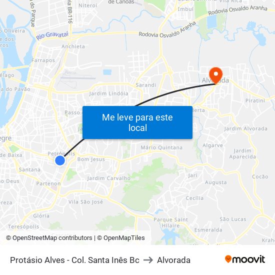 Protásio Alves - Col. Santa Inês Bc to Alvorada map