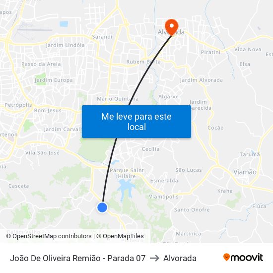 João De Oliveira Remião - Parada 07 to Alvorada map