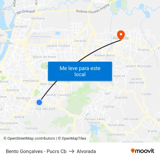 Bento Gonçalves - Pucrs Cb to Alvorada map