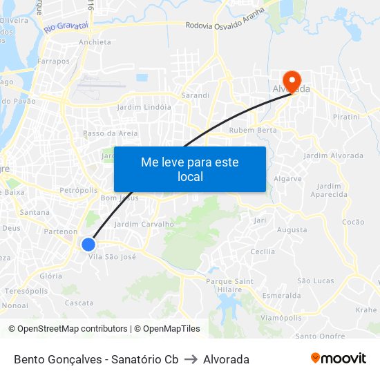 Bento Gonçalves - Sanatório Cb to Alvorada map