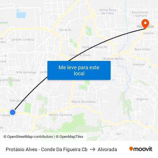 Protásio Alves - Conde Da Figueira Cb to Alvorada map