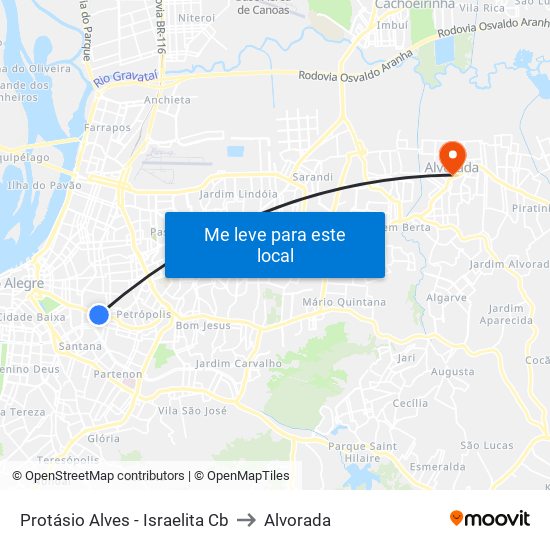 Protásio Alves - Israelita Cb to Alvorada map