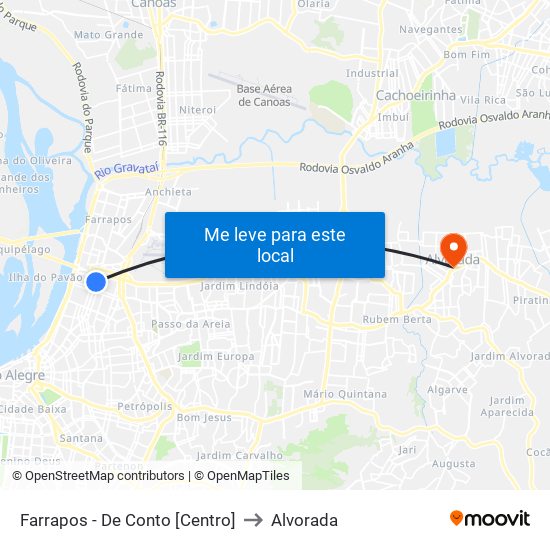 Farrapos - De Conto [Centro] to Alvorada map