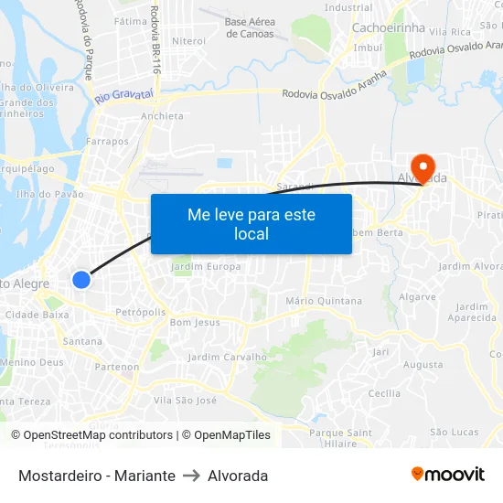 Mostardeiro - Mariante to Alvorada map