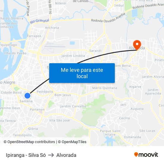 Ipiranga - Silva Só to Alvorada map