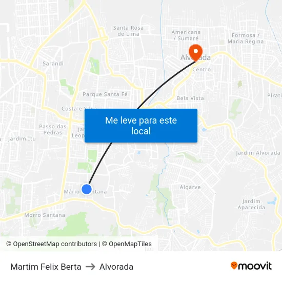 Martim Felix Berta to Alvorada map