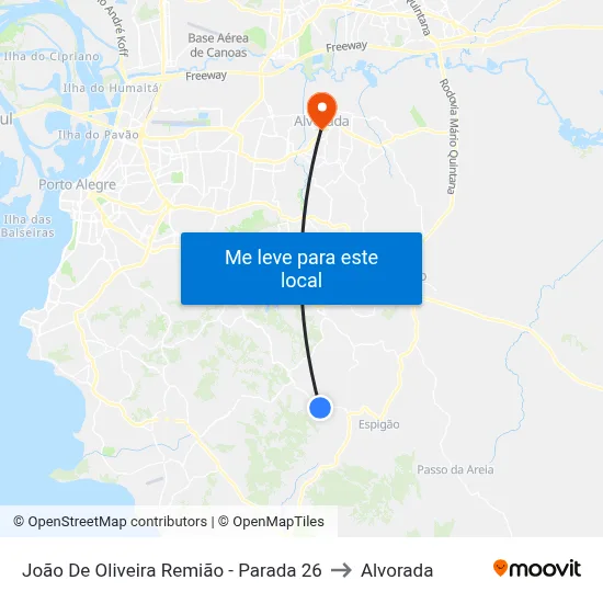 João De Oliveira Remião - Parada 26 to Alvorada map