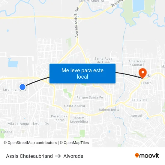 Assis Chateaubriand to Alvorada map