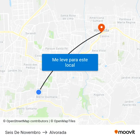 Seis De Novembro to Alvorada map