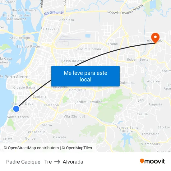 Padre Cacique - Tre to Alvorada map