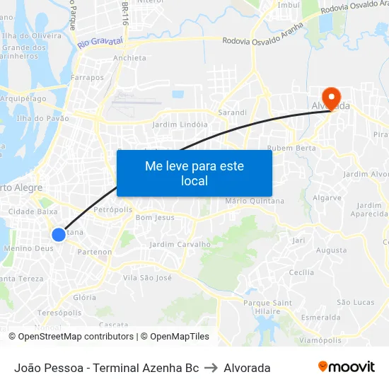 João Pessoa - Terminal Azenha Bc to Alvorada map