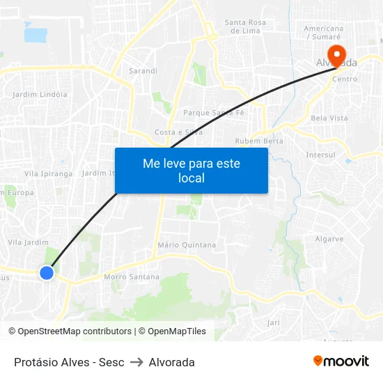 Protásio Alves - Sesc to Alvorada map