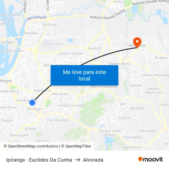 Ipiranga - Euclides Da Cunha to Alvorada map