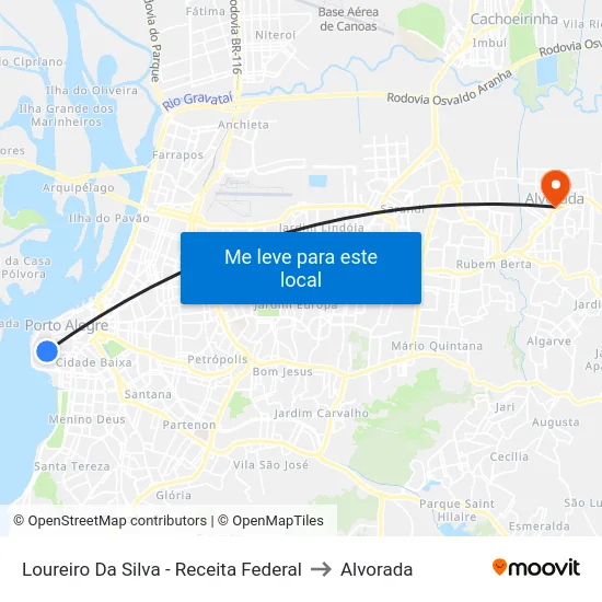Loureiro Da Silva - Receita Federal to Alvorada map