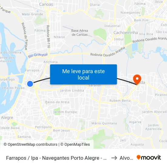 Farrapos / Ipa - Navegantes Porto Alegre - Rs 90240-001 Brasil to Alvorada map
