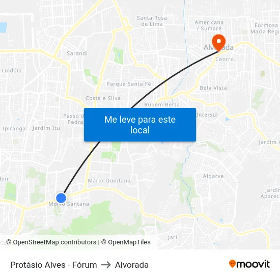 Protásio Alves - Fórum to Alvorada map