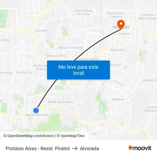 Protásio Alves - Resid. Piratini to Alvorada map