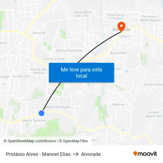 Protásio Alves - Manoel Elias to Alvorada map
