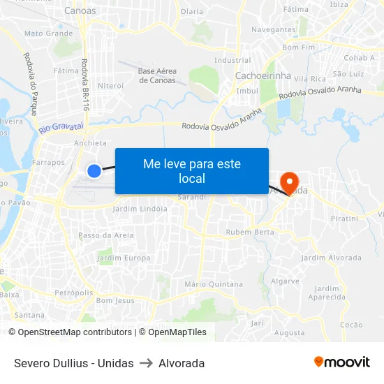 Severo Dullius - Unidas to Alvorada map