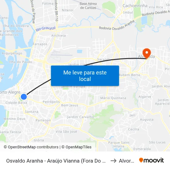 Osvaldo Aranha - Araújo Vianna (Fora Do Corredor) to Alvorada map