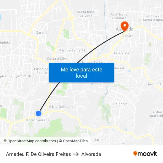Amadeu F. De Oliveira Freitas to Alvorada map